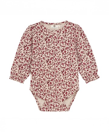 小花蔓藤印花酒紅色長袖包屁衣68cm