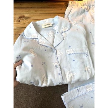 侘町2025年新款baby藍月亮小象純棉長袖睡衣春秋季卡通家居服套裝