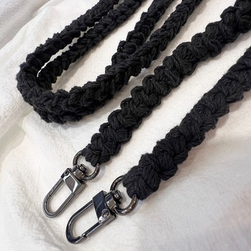 編織手機斜揹長繩【純粹黑】長繩/100%純棉/手機揹帶