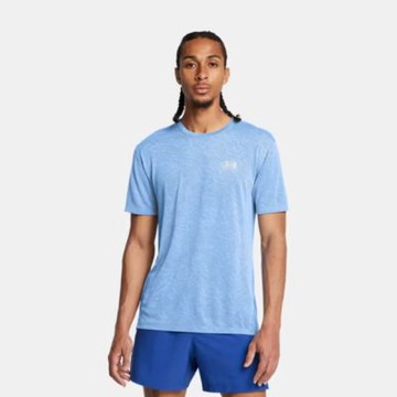 UNDER ARMOUR 短袖上衣 男 訓練 慢跑 歐規 LAUNCH CAMO 藍 1386681-465