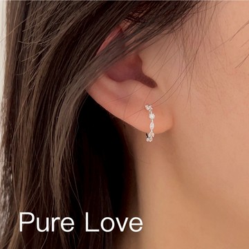 Pure Love樂芙 /正韓 銀飾【S925純銀】E0842通體純銀C形鋯石花邊耳環 / 銀