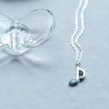海藍寶石 八分音符 項鍊 925 銀 三月誕生石 音樂 符號 女款