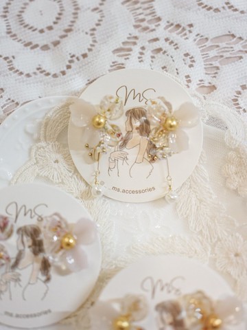 MS ~ 拼色乾花花形珍珠垂吊耳環