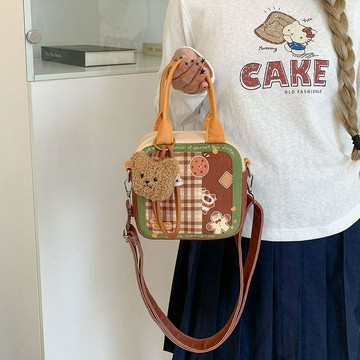 高品質精品 薑餅暹羅斜挎包 百搭上班女帆布可愛格子手提包手機小腰包 包包 時尚 斜背包 台灣製包包 女包包斜背包 手袋