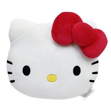 權世界@汽車用品 Hello Kitty 經典絨毛系列 大頭造型安全帶保護套舒眠枕 1入 PKTD017W-02