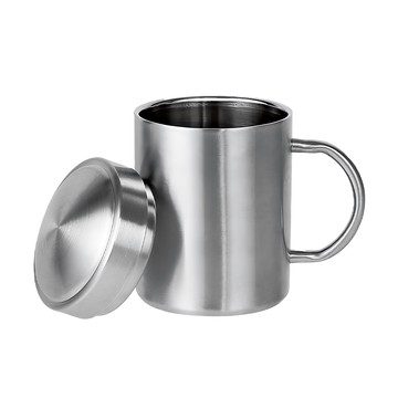 Quasi 柏林 二代304不銹鋼雙層口杯 附蓋 約300ml  銀色  1個