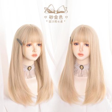 哼唧家網紅全頭套式假發女長發甜美可愛淺白金色自然JK長直發
