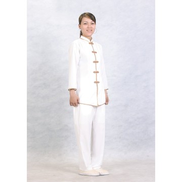 現貨供應弘喧 立領直排 白滾金 靈修衣 禪服 團體 禪修服 打坐 套裝 茶服 道服 修道 居士服 慈惠堂 母娘 宮廟
