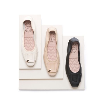 我的旅行日記  典雅方釦羊皮平底娃娃鞋  經典黑 (502998)