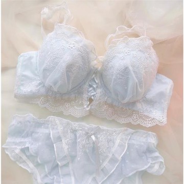 日系蕾絲文胸無鋼圈薄款少女內衣套裝女小胸顯大聚攏純欲性感胸罩