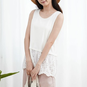 刺繡下擺百搭日系背心上衣121101