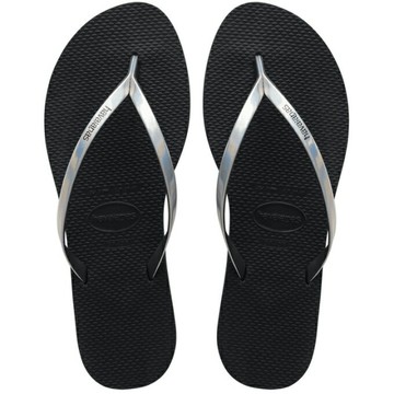 havaianas 哈瓦士 巴西人字拖 女款 You metalic 黑底雷射銀帶 涼鞋 拖鞋 夾腳拖【南風百貨】
