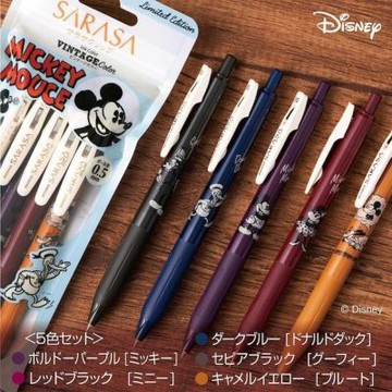 日本進口 SARASA迪士尼中性筆 05mm 五入組 原子筆 手帳文具 書寫用品