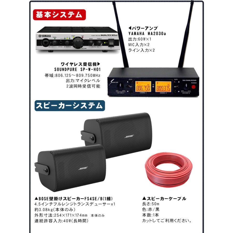 ワイヤレスマイク2本   BOSE 壁面取付スピーカー2本 設備音響セット ボーズ FS4SEB