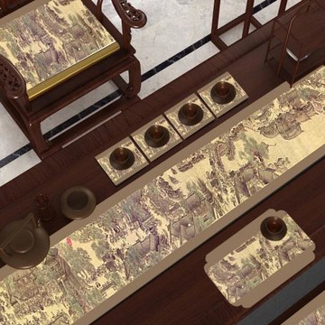 中式古典畫茶席防水防油免洗禪意皮革桌墊茶巾布墊子長條桌旗茶布