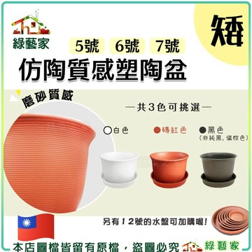 【綠藝家】仿陶質感塑陶盆-矮5,6,7號(珊瑚紅、黑色、白色共3色可選)// 盆栽 盆器 塑陶盆 花盆 陶盆