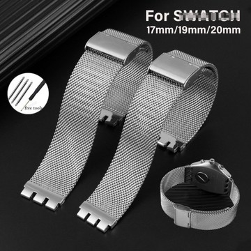 17 毫米 19 毫米 20 毫米不銹鋼錶帶適用於 S-Watch 錶帶米蘭網眼金屬銀黑色手鍊男士女士替換腕帶