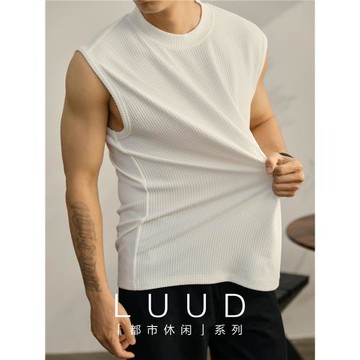 LUUD  立體編織紋理塑性肌理感背心都市休閑透氣T恤美拉德汗衫男