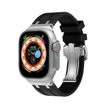 適用apple watch9 ultra2 新款摺疊扣改裝液態矽膠錶帶
