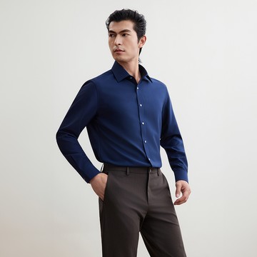 免熨防皺吸濕排汗點狀長袖上班襯衫/深海軍藍色 | 5612202278