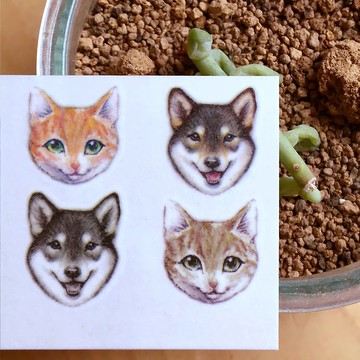 手繪水彩迷你貓咪小狗刺青紋身貼紙可愛黑柴犬秋田犬主子貓奴狗奴