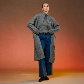 喀什米爾高領排釦長版羊絨外套(2色)