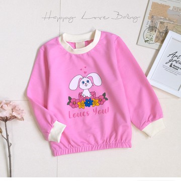 韓版花朵長耳兔撞色長袖上衣 秋冬童裝 女童上衣 女童長袖 女童棉T 女童T恤 長袖上衣 秋冬上衣