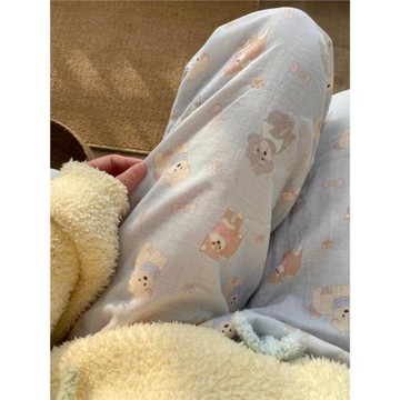 春夏！全棉雙層紗2025夏季新款寬松舒適睡褲帶口袋居家長褲可外穿