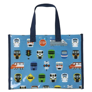 日本 ZOOLAND - 防水PVC手提袋/游泳包-滿版電車-藍色 (25x34cm)