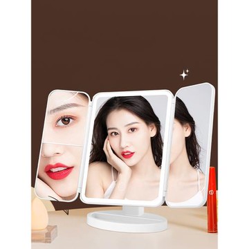 led化妝鏡帶燈收納盒一體臺式桌面折疊女學生貝殼鏡子真實美妝鏡