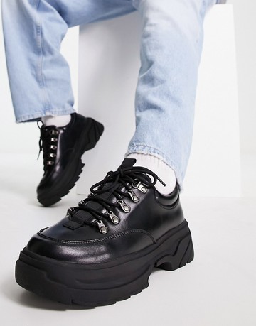 ASOS DESIGN lace up shoes in black faux leather with chunky sole