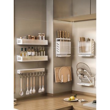 廚房置物架免打孔調味料架壁掛刀架家用砧板架多功能鍋蓋收納筷筒