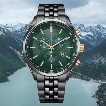 CITIZEN 星辰 GENTS 亞洲限定款 光動能 碼錶計時腕錶-綠 AT2576-50X 送禮 禮物 推薦