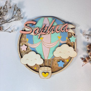 熱氣球木製嬰兒房裝飾 – 客製化寶貝名字熱氣球掛牌 – 嬰兒房