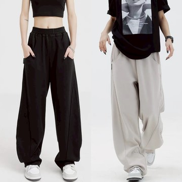 長褲 ✨美式抗皺直筒運動褲遮胯顯瘦高腰寬褲女生夏天穿搭落地休閒褲大碼女裝 10918