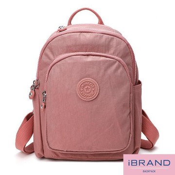 iBrand 輕巧防潑水尼龍口袋小後背包 -豆沙粉 MDS-8644