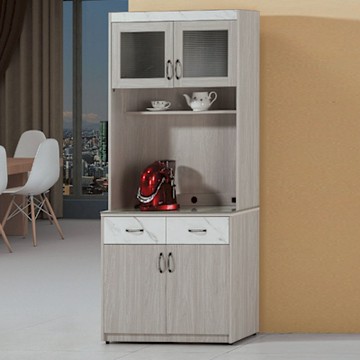 文創集 曼奇3尺岩板二抽高餐櫃組合-90x40x202cm免組