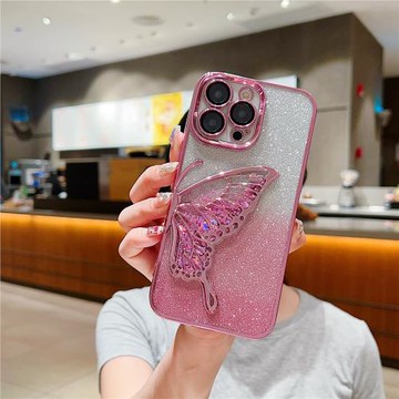 透明蝴蝶流沙機殼唯美硅膠風全感防摔網紅膜iphone14proins13蘋果小眾12pm鏡頭適用套包15promax新款帶手高級