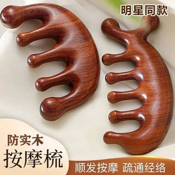 🌿【檀香木經典五齒經絡梳】明星同款養生頭療梳 台灣出貨 趙露思同款五指梳 按摩頭皮舒緩壓力 護髮健康禮物
