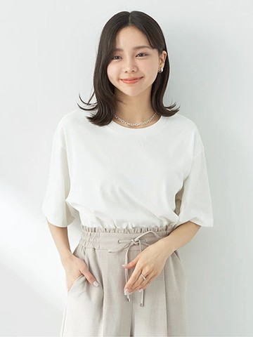 素面/橫條紋側開岔圓領T恤/上衣(1N42L1C0400) - earth music&ecology