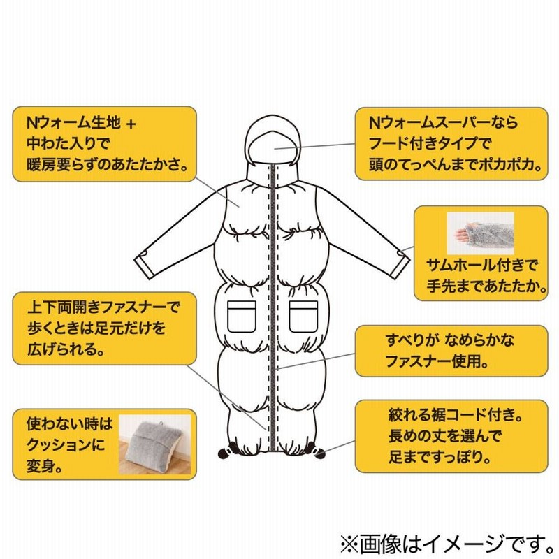 中綿入り着る毛布 ロング丈(ＮウォームWSP M) 部屋着 かいまき ルーム 