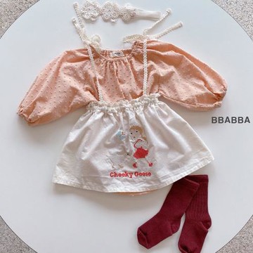 2024春季韓版嬰幼兒可愛長袖連體衣豆豆爬服吊帶繡花裙兩件套裝