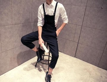 【JP.美日韓】 吊帶褲 背帶 長褲 吊帶褲-純色素面時尚休閒男褲子 下殺 優惠中