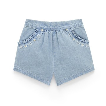 澳洲Purebaby有機棉女童裝短褲12M-4T 口袋繡花牛仔