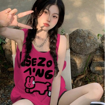 免運 臺灣出貨火龍果色籃球運動吊帶背心女夏季無袖運動T恤多巴胺海邊穿搭上衣0328