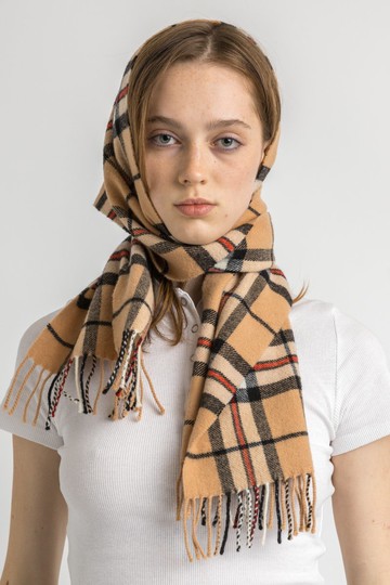80年代復古格紋蘇格蘭羊毛圍巾 | 女款復古配件 | 5938