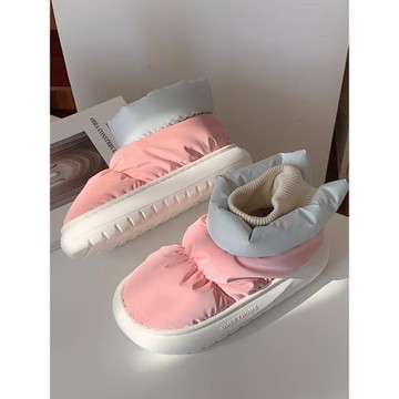 細細條 防水羽絨布加絨加厚雪地靴女冬可愛外穿保暖短筒面包棉鞋