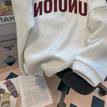 國潮美式字母印花情侶衛衣男女春秋寬松復古休閑半拉鏈polo領上衣