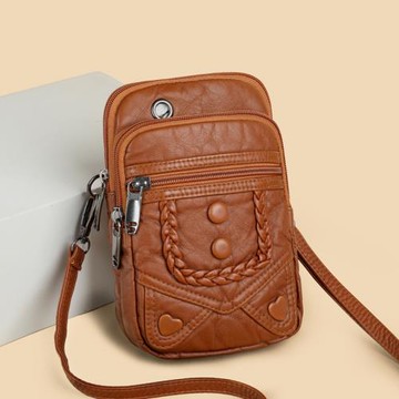 水洗皮手機包女斜挎背包迷你小包包手機袋子軟皮袋便攜裝鑰匙零錢