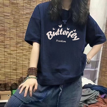 小眾設計感 印花T 美式復古 純棉質感 短袖T恤女 寬鬆 大尺碼遮肉 夏季新款  短袖上衣